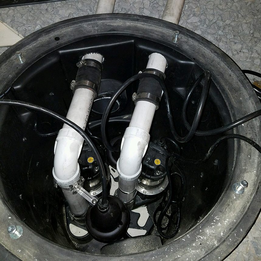 Sump pump with PVC pipes
